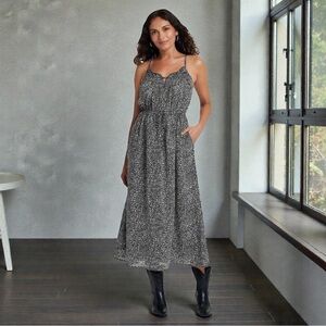 Target Universal Thread Maxi Dress Cream Black Print Spaghetti Strap SIZE M